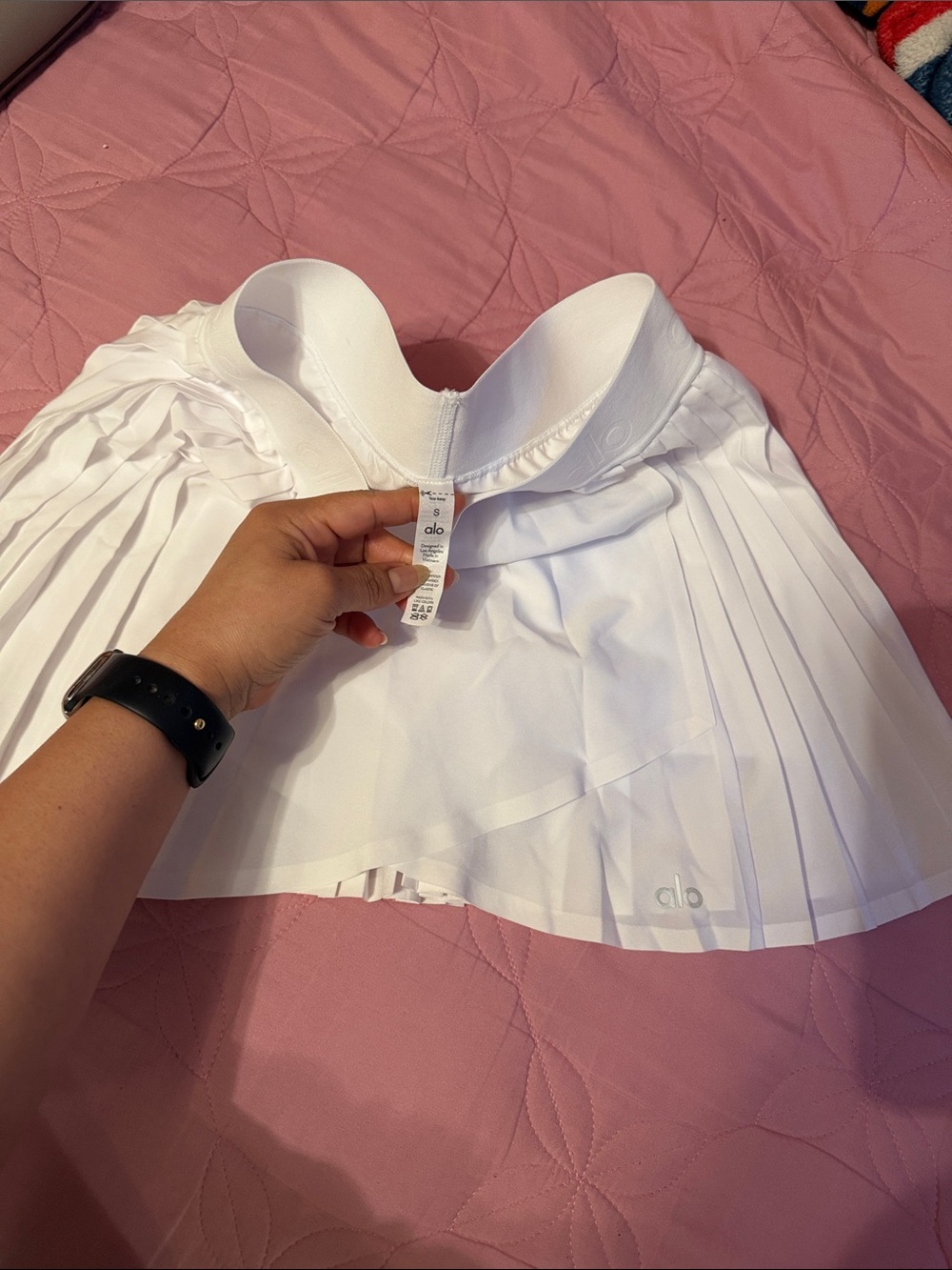 ALO Yoga White Pleated Athletic Skirt with Built-In Shorts
